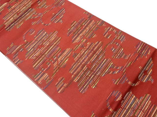 JAPANESE KIMONO / VINTAGE NAGOYA OBI / CHIKUZEN HAKATA / WOVEN FLOWER ARABESQUE & STRIPE